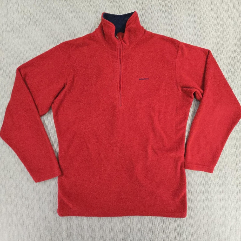 Vtg Patagonia Capilene Sweater Mens Medium Red 1/4 Zip Fleece Pullover USA Made